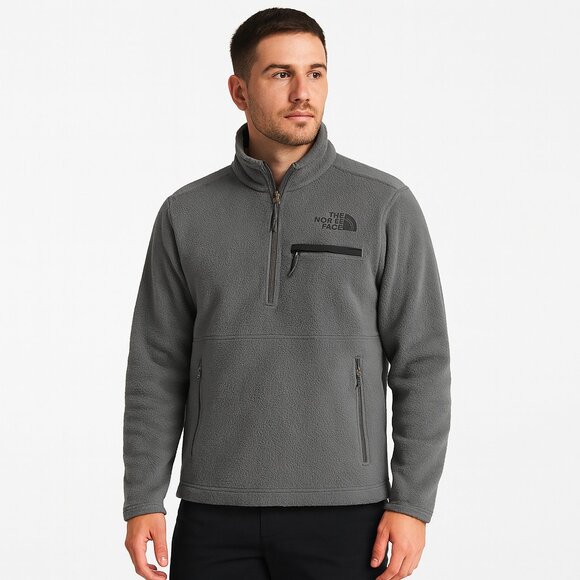 The North Face Men’s Polartec Grey Quarter Zip Large Fleece Pullover Warm Layer - Picture 3 of 15